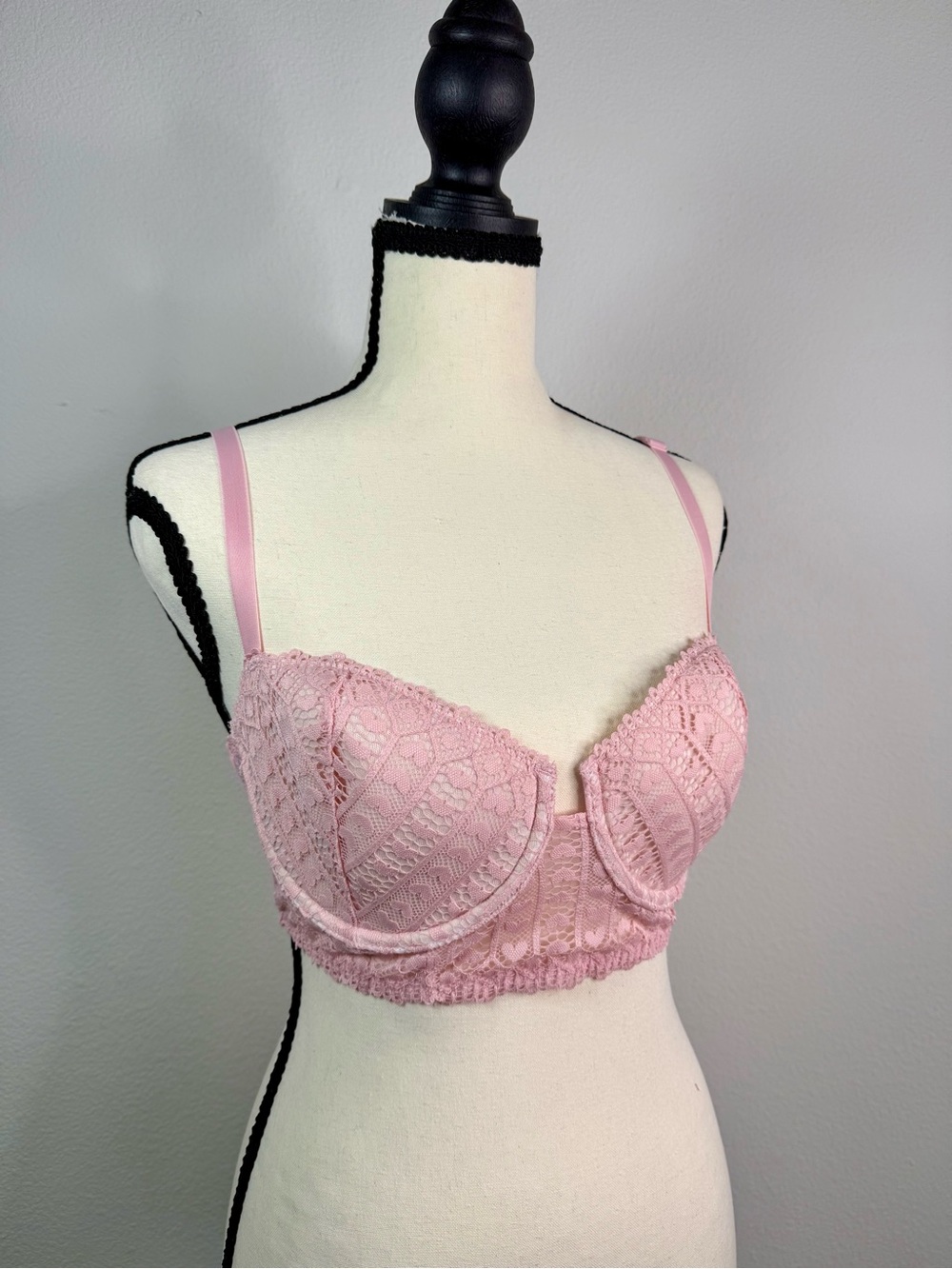 Adore Me Pink Lace Longline Bralette